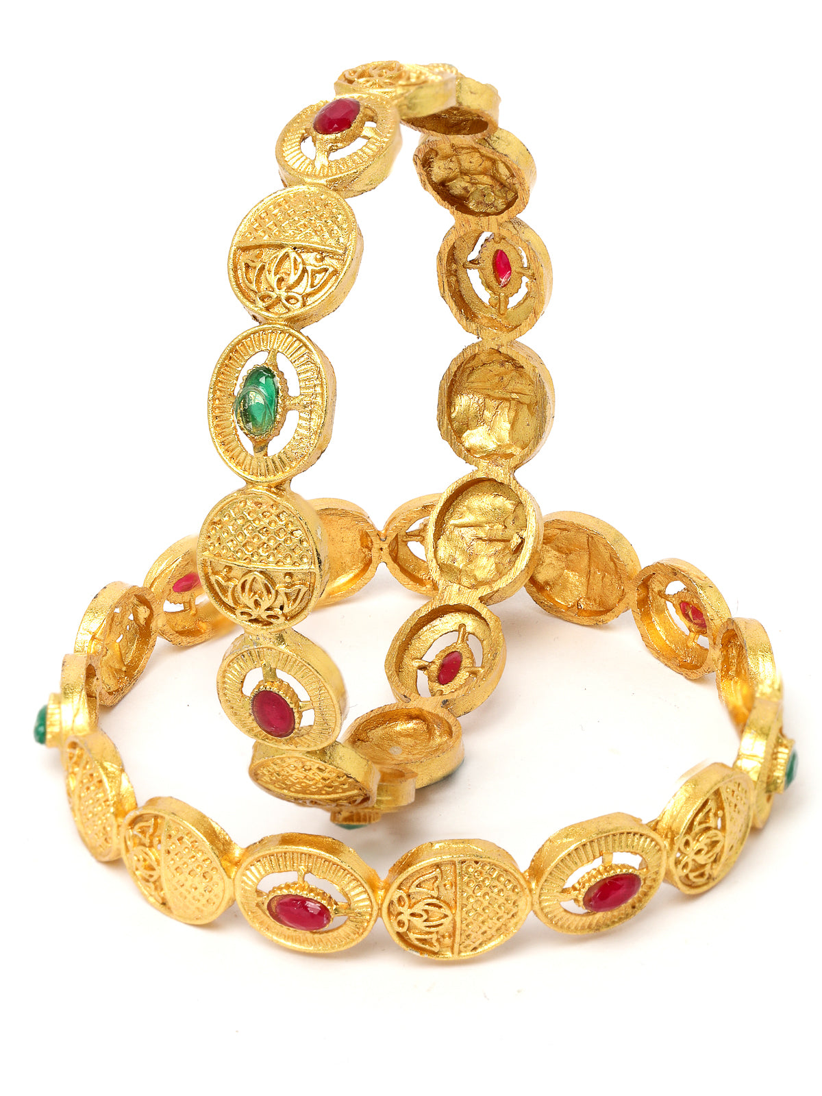 Sukkhi Impressive Round Shaped Gold Plated Red White AD Stones Bracelet Bangle Set Jewellery for Women & Girls|Set of 2 Latest Design|Birthday Anniversary Gift for Women|B105930
