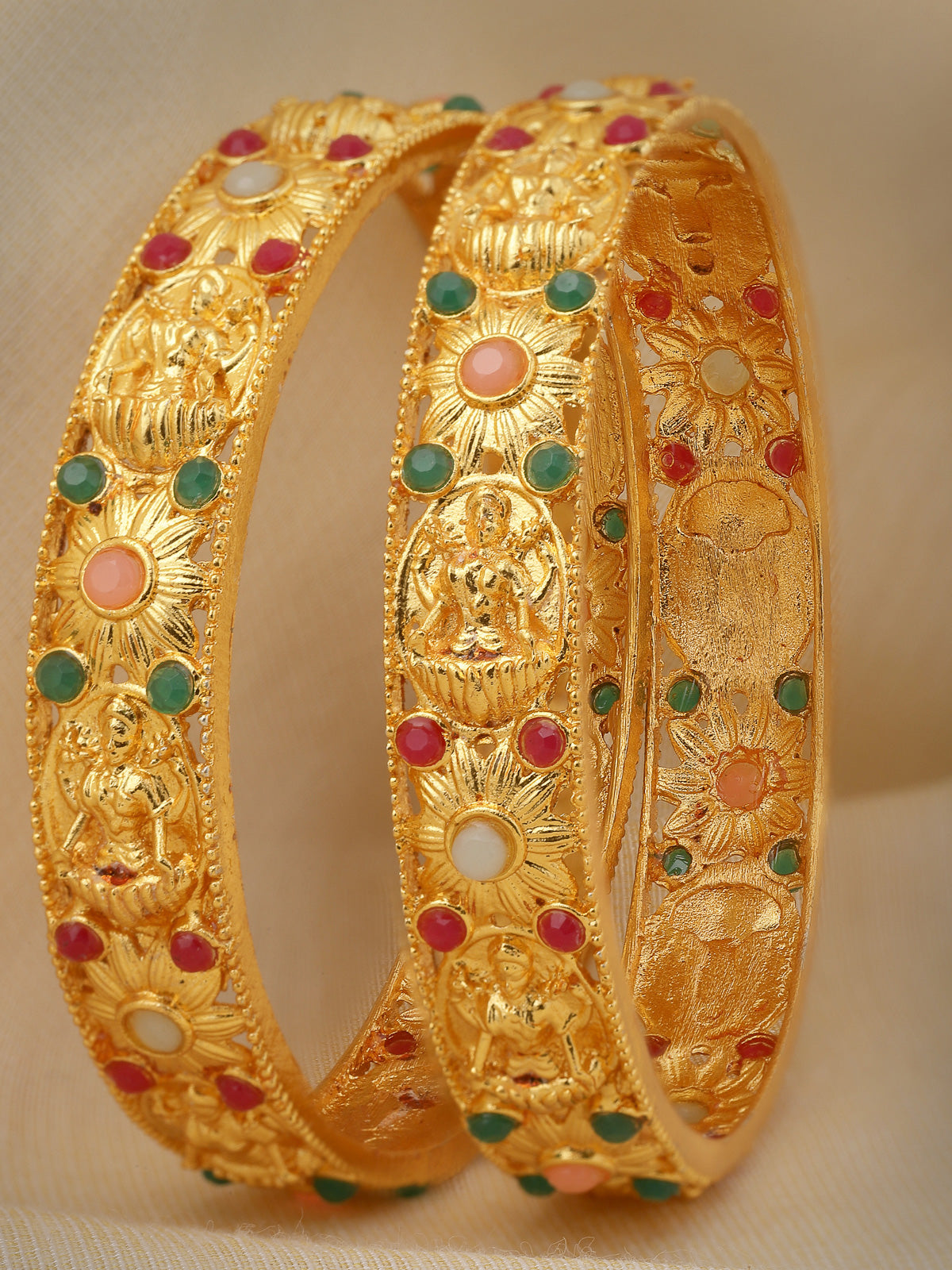 Sukkhi Ravishing Bridal Wear Gold Plated Multicolor Broad Bracelet Bangle Set Jewellery for Women & Girls|Set of 2 Latest Design|Birthday Anniversary Gift for Women|B105932