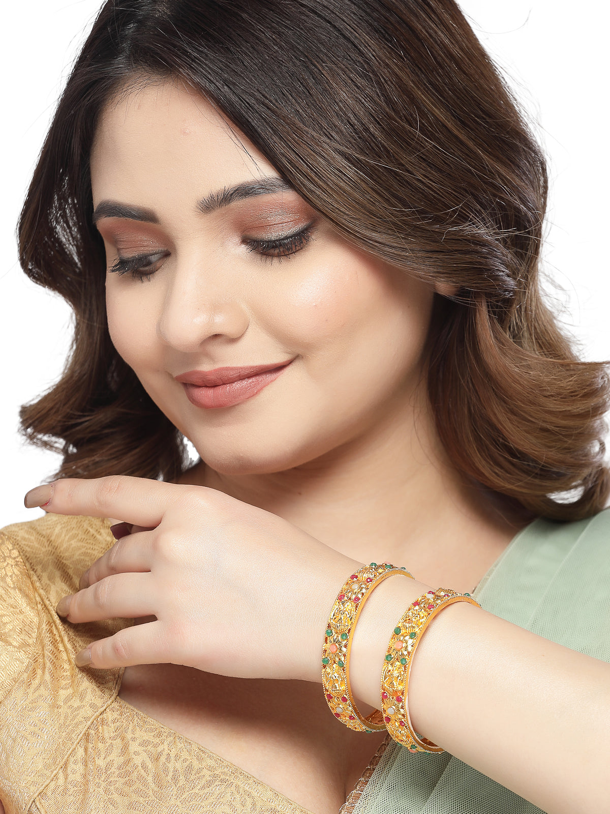 Sukkhi Ravishing Bridal Wear Gold Plated Multicolor Broad Bracelet Bangle Set Jewellery for Women & Girls|Set of 2 Latest Design|Birthday Anniversary Gift for Women|B105932