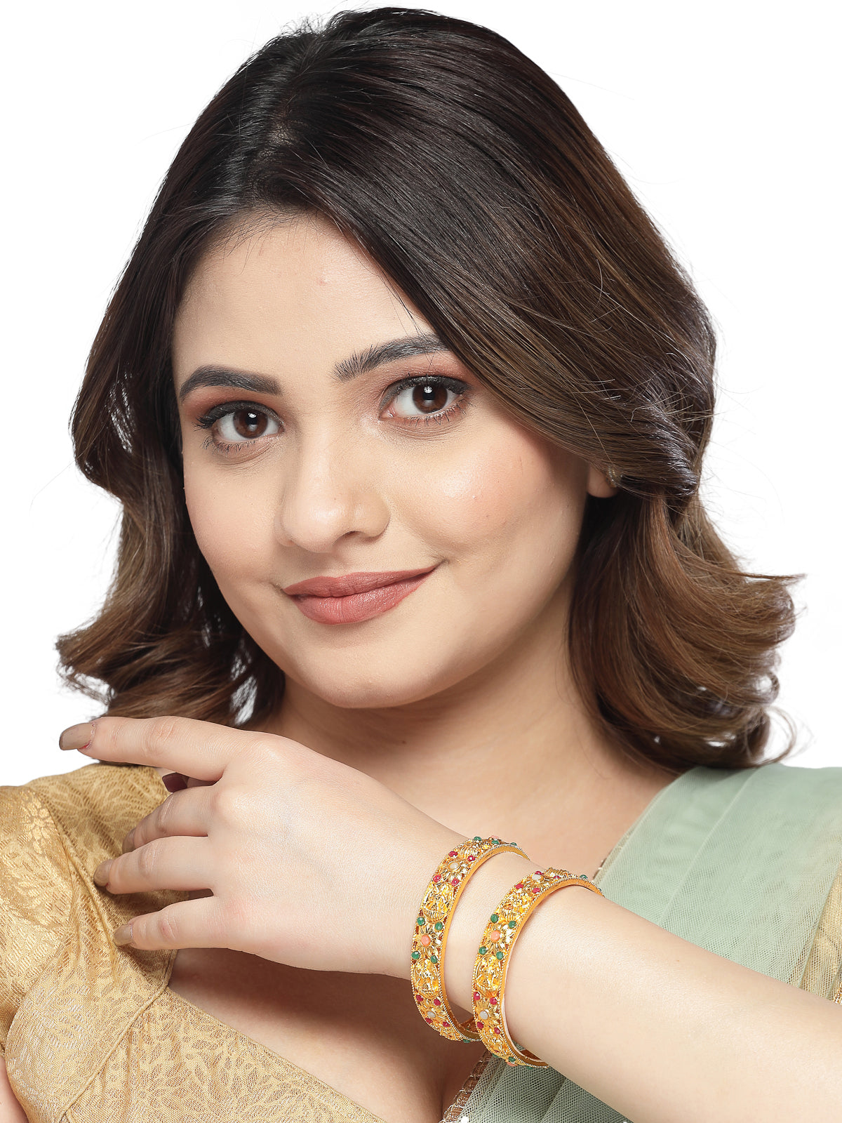 Sukkhi Ravishing Bridal Wear Gold Plated Multicolor Broad Bracelet Bangle Set Jewellery for Women & Girls|Set of 2 Latest Design|Birthday Anniversary Gift for Women|B105932