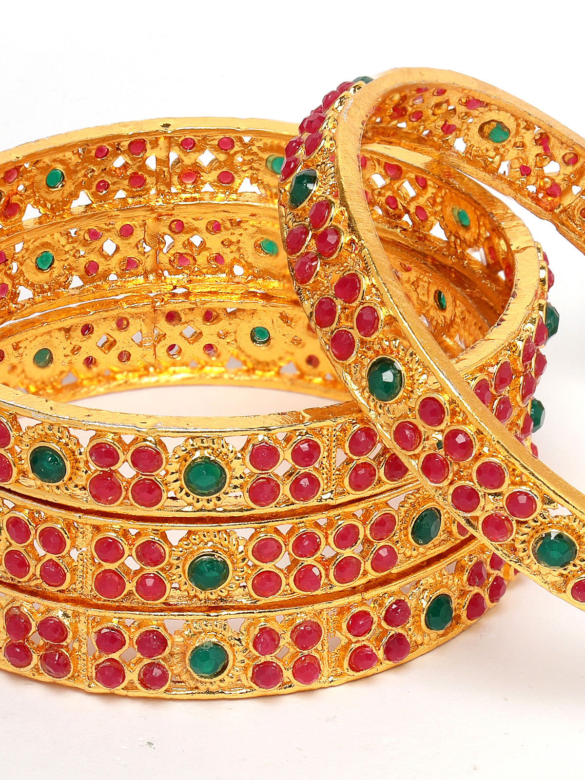 Sukkhi Universal Trendy Gold Plated Red And Green Bracelet Bangle Set Jewellery for Women & Girls|Set of 4 Latest Design|Birthday Anniversary Gift for Women|B105934