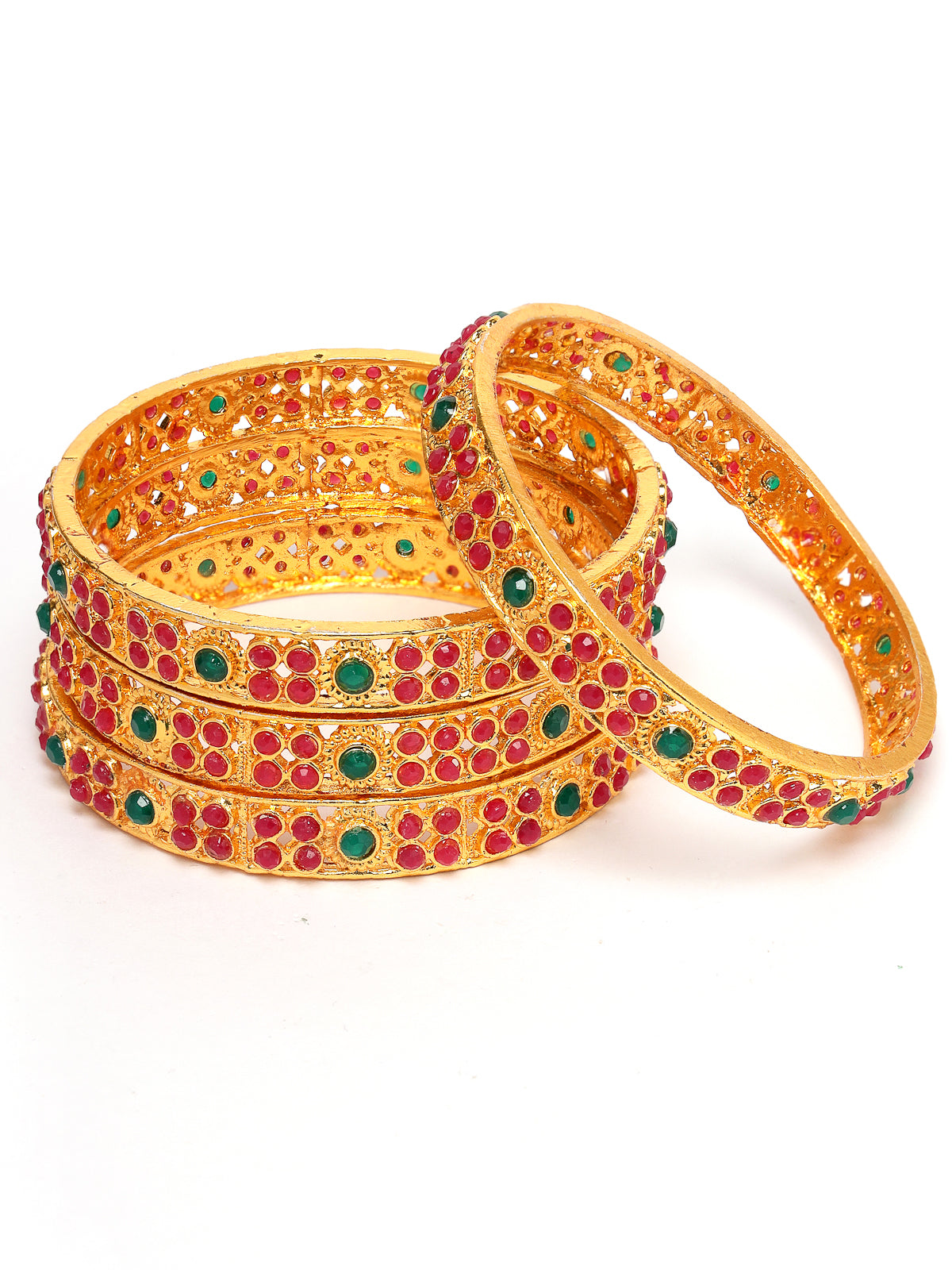 Sukkhi Universal Trendy Gold Plated Red And Green Bracelet Bangle Set Jewellery for Women & Girls|Set of 4 Latest Design|Birthday Anniversary Gift for Women|B105934