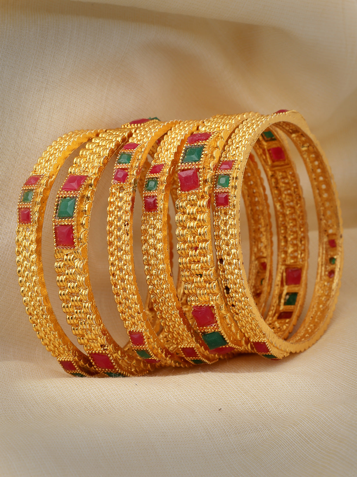 Sukkhi Terrific Stylish Traditional Gold Plated Red And Green Bracelet Bangle Set Jewellery for Women & Girls|Set of 6 Latest Design|Birthday Anniversary Gift for Women|B105935