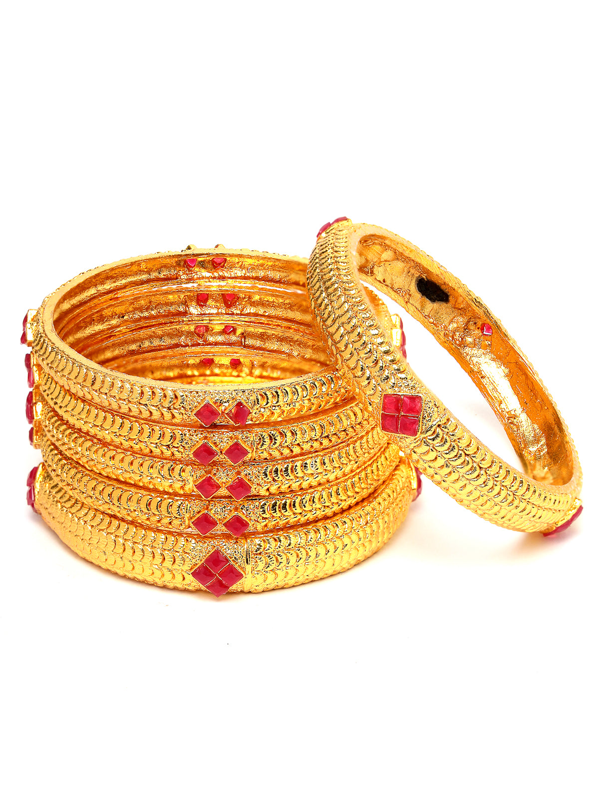 Sukkhi Elegant Gold Plated Red Color Bracelet Bangle Set Jewellery for Women & Girls|Set of 6 Latest Design|Birthday Anniversary Gift for Women|B105937