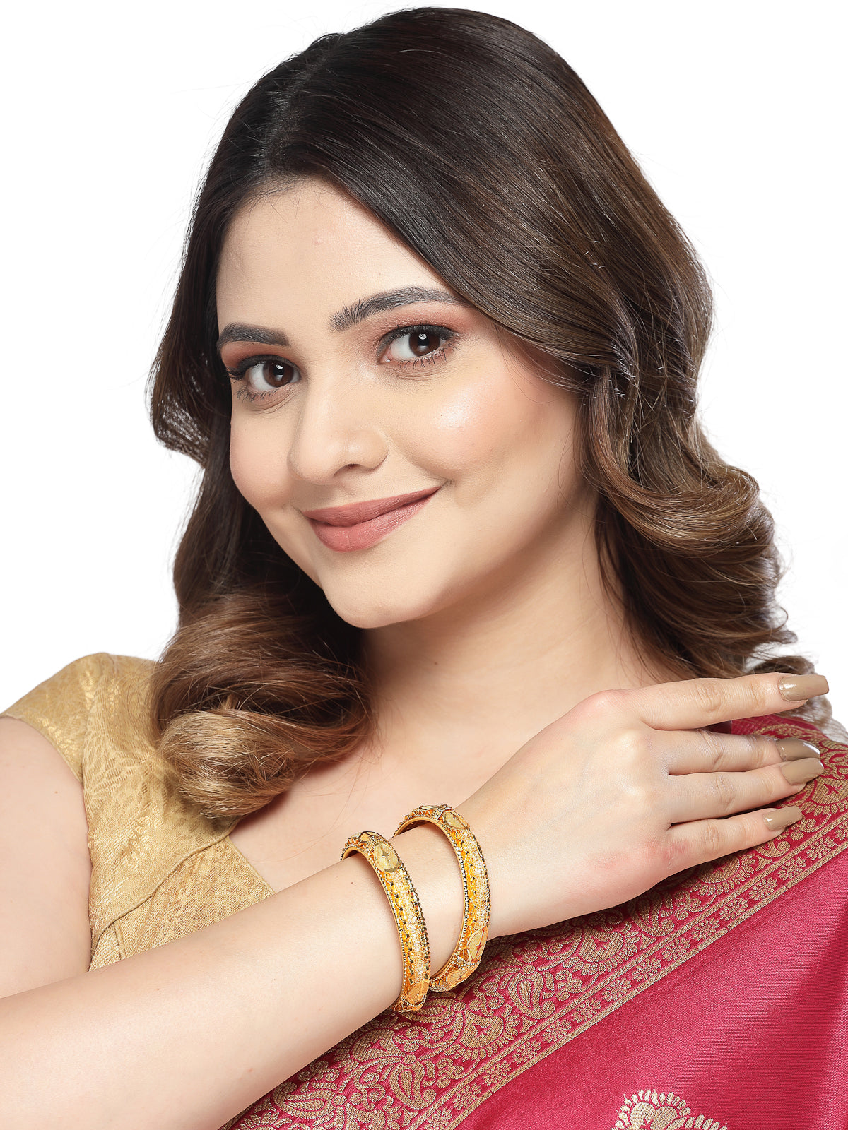 Sukkhi Attractive Gold Plated White Crystals Stones Bracelet Bangle Set Jewellery for Women & Girls|Set of 2 Latest Design|Birthday Anniversary Gift for Women|B105939