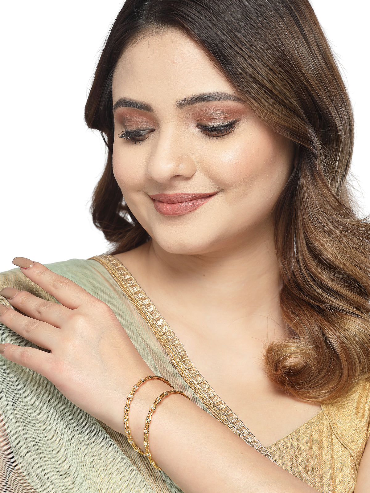 Sukkhi Decorative Gold Plated Golden AD Stones Thin Bracelet Bangle Set Jewellery for Women & Girls|Set of 2 Latest Design|Birthday Anniversary Gift for Women|B105956