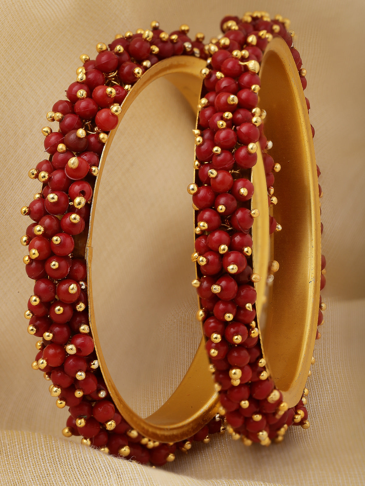 Sukkhi Attractive Gold Plated Maroon Beaded Broad Bracelet Bangle Set Jewellery for Women & Girls|Set of 2 Latest Design|Birthday Anniversary Gift for Women|B105957