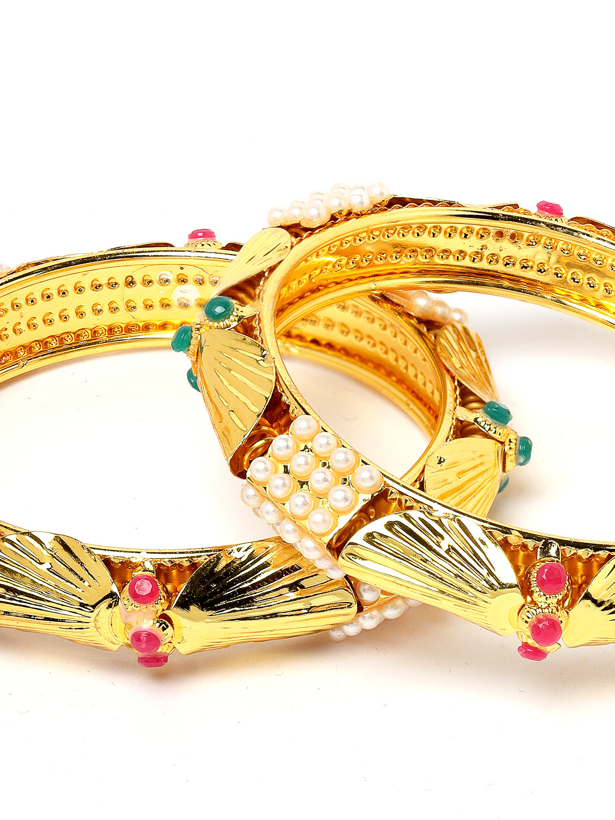Sukkhi Eye-Catchy Gold Plated Multicolor White Pearls Studded Set of 2 Broad Bracelet Bangle Set Jewellery for Women & Girls|Latest Design|Birthday Anniversary Gift for Women|B105958