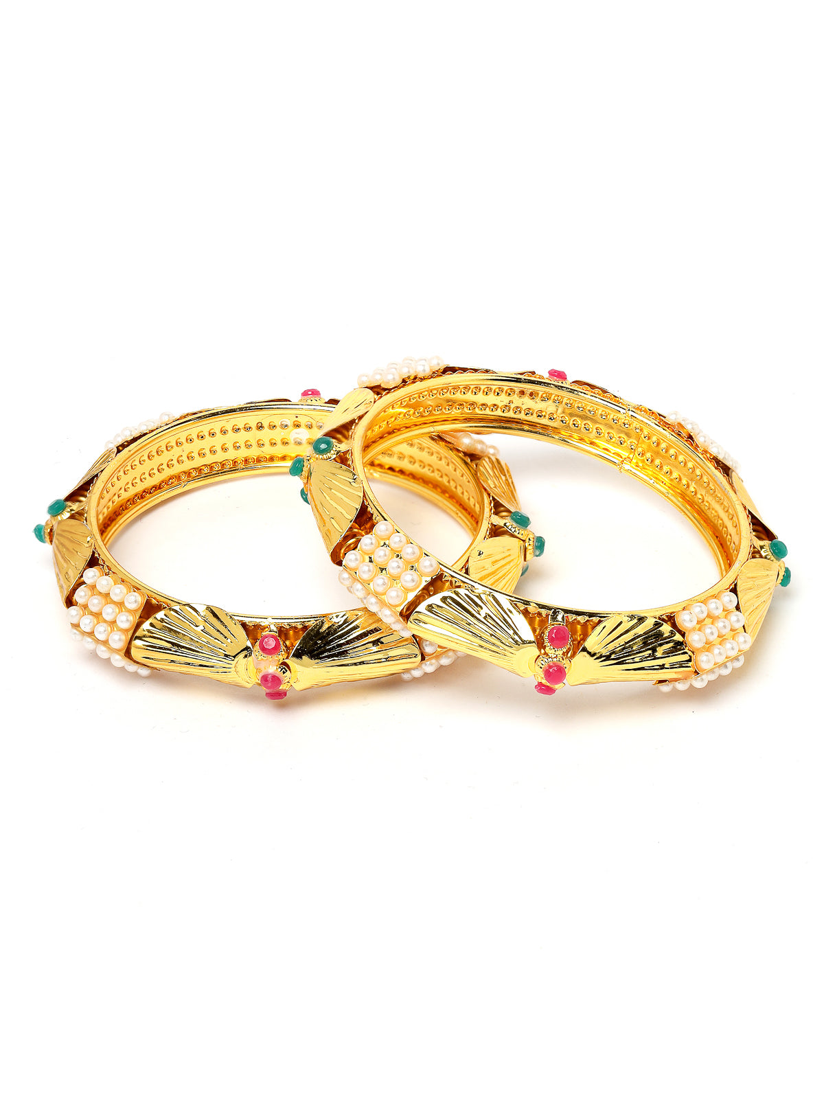 Sukkhi Eye-Catchy Gold Plated Multicolor White Pearls Studded Set of 2 Broad Bracelet Bangle Set Jewellery for Women & Girls|Latest Design|Birthday Anniversary Gift for Women|B105958