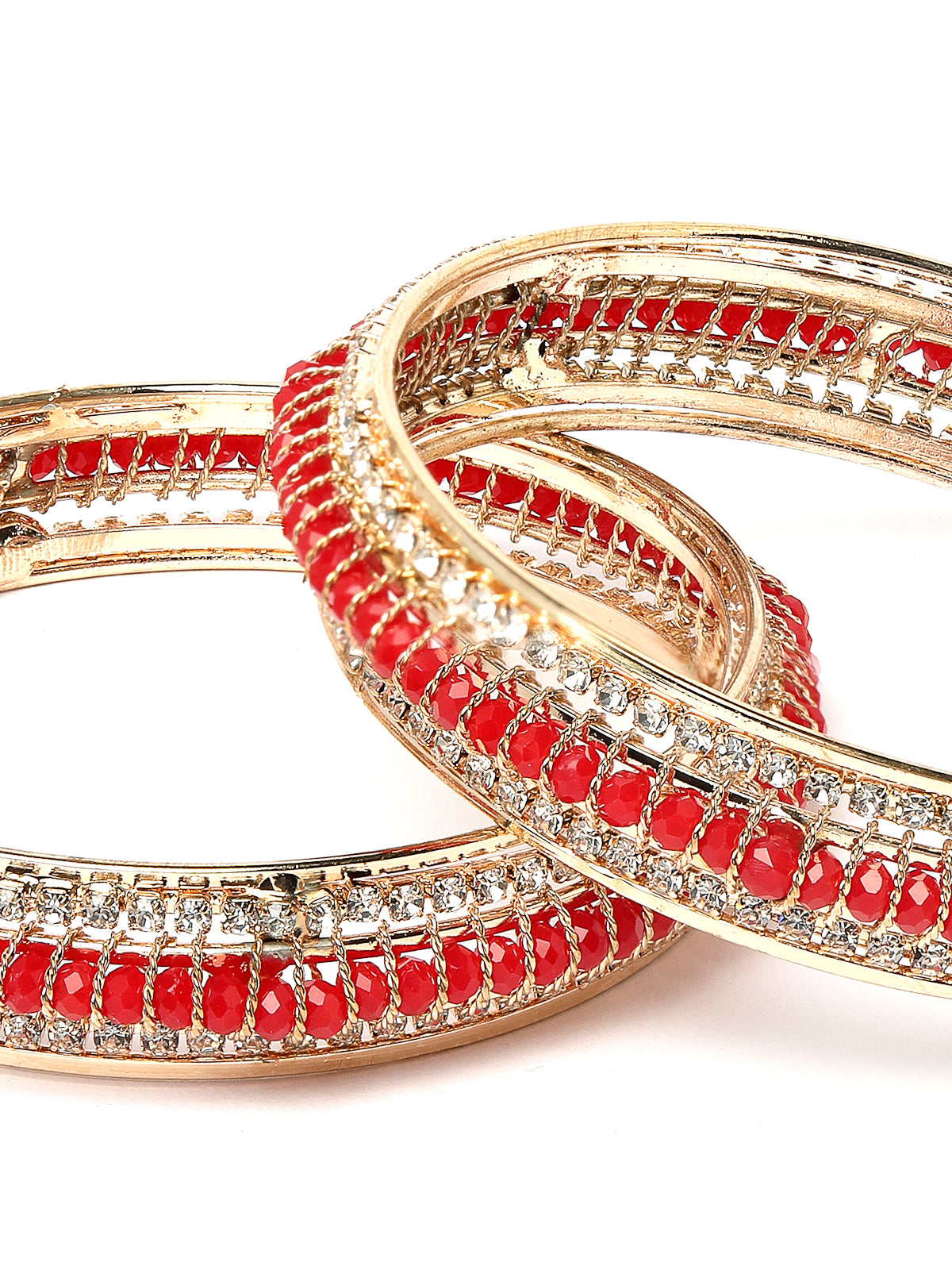 Sukkhi Stylish Gold Plated White AD Stones With Red Beads Studded Set of 2 Broad Bracelet Bangle Set Jewellery for Women & Girls|Latest Design|Birthday Anniversary Gift for Women|B105960
