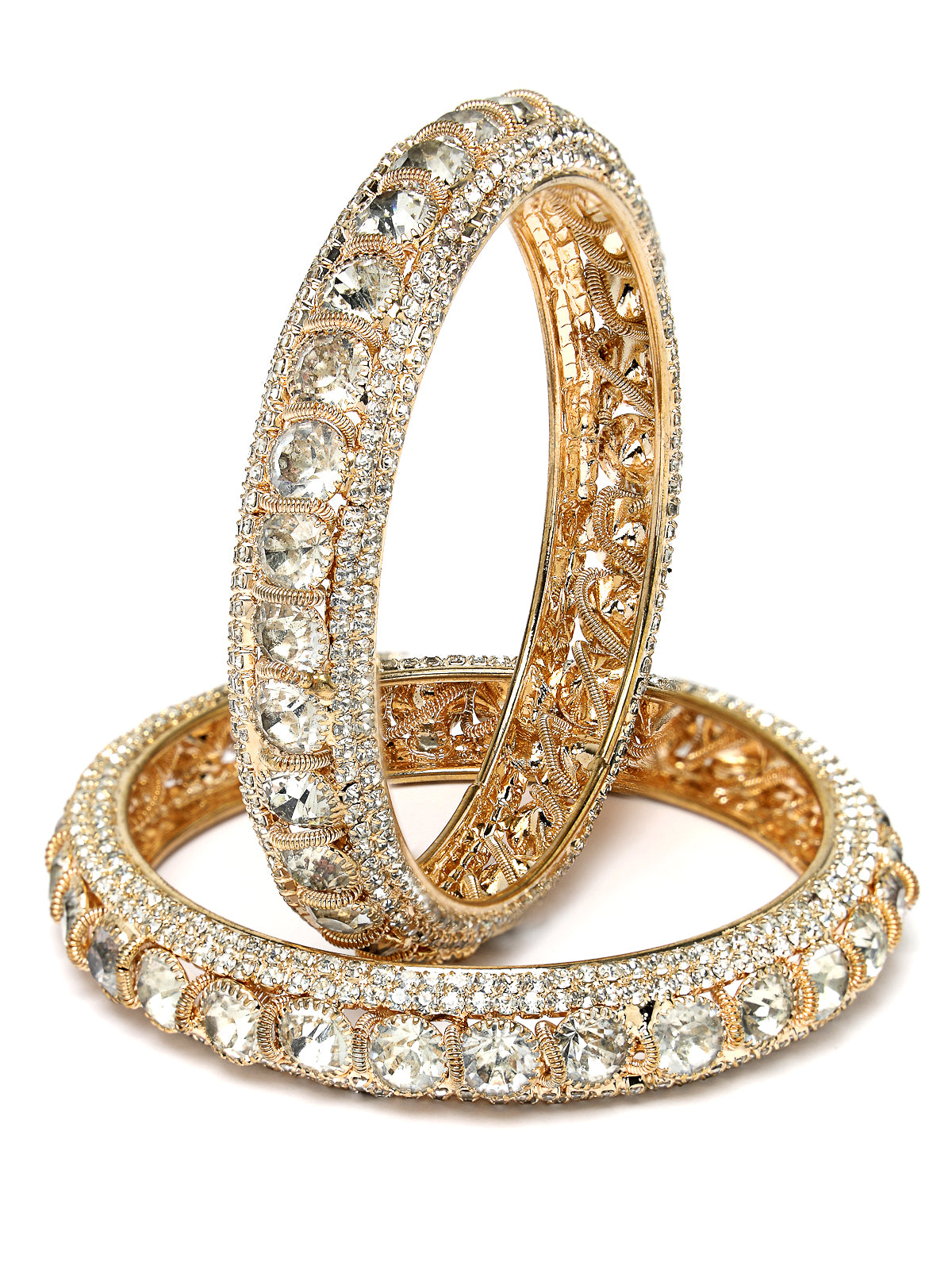 Sukkhi Charming Gold Plated White Crystals Stones Broad Bracelet Bangle Set Jewellery for Women & Girls|Set of 2 Latest Design|Birthday Anniversary Gift for Women|B105961