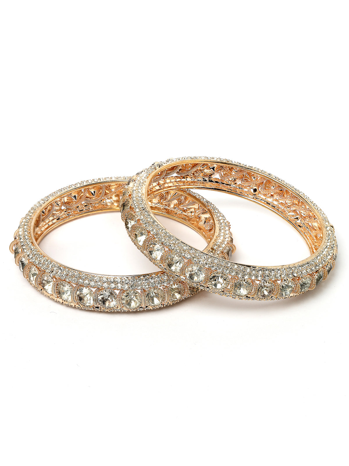 Sukkhi Charming Gold Plated White Crystals Stones Broad Bracelet Bangle Set Jewellery for Women & Girls|Set of 2 Latest Design|Birthday Anniversary Gift for Women|B105961