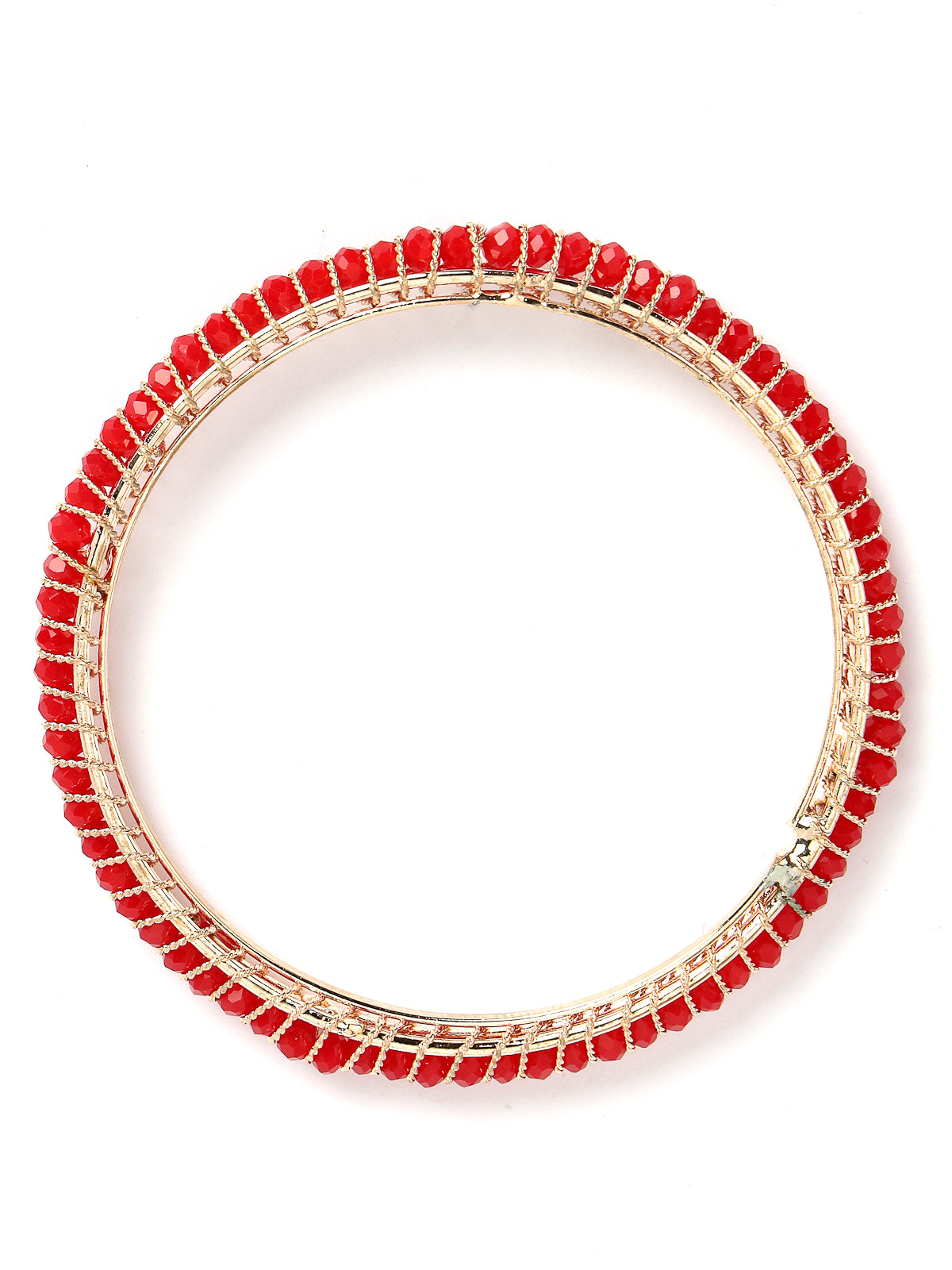 Sukkhi Delightful Gold Plated Red Faux Beaded Set of 4 Thin Bracelet Bangle Set Jewellery for Women & Girls|Latest Design|Birthday Anniversary Gift for Women|B105962