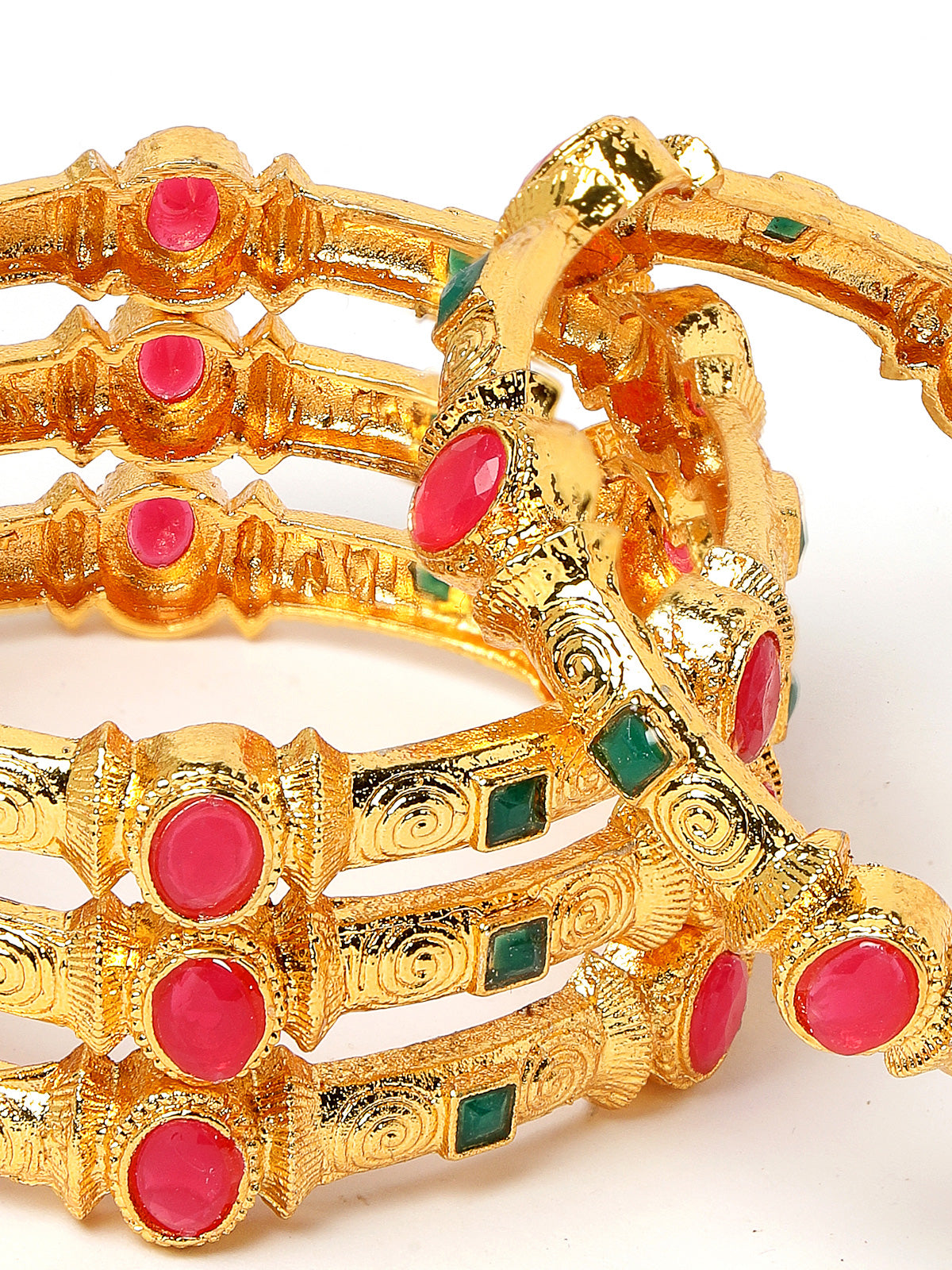 Sukkhi Classic-Inspired Gold Plated Red And Green Bracelet Bangle Set Jewellery for Women & Girls|Set of 4 Latest Design|Birthday Anniversary Gift for Women|B105964