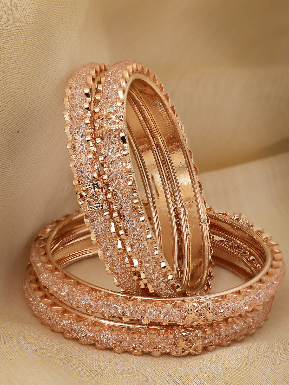 Sukkhi Stylish Gold Plated White Crystals Stones Studded Set of 4 Bracelet Bangle Set Jewellery for Women & Girls|Latest Design|Birthday Anniversary Gift for Women|B105965