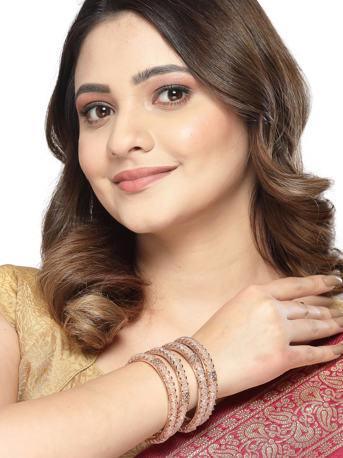 Sukkhi Stylish Gold Plated White Crystals Stones Studded Set of 4 Bracelet Bangle Set Jewellery for Women & Girls|Latest Design|Birthday Anniversary Gift for Women|B105965