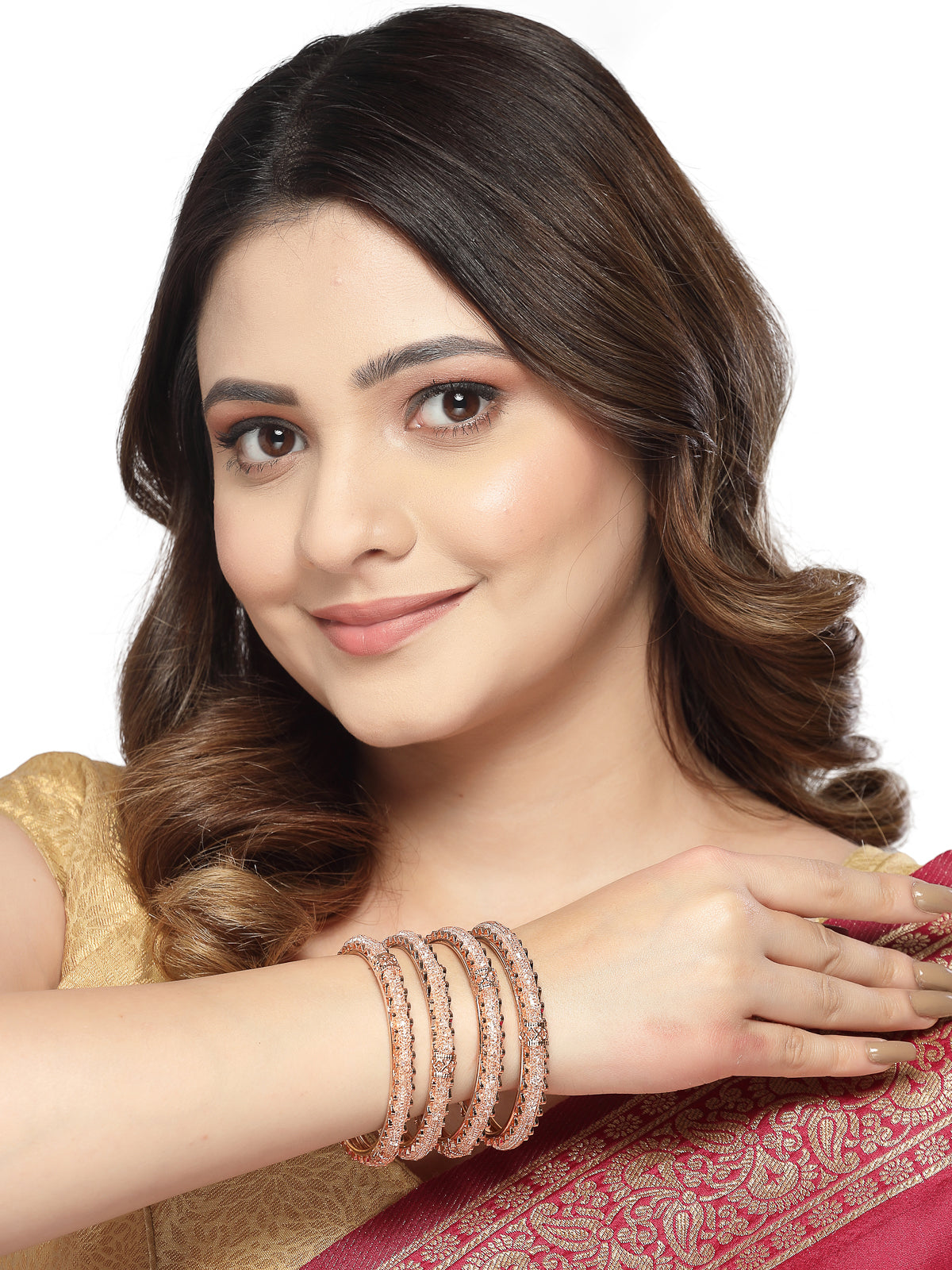 Sukkhi Stylish Gold Plated White Crystals Stones Studded Set of 4 Bracelet Bangle Set Jewellery for Women & Girls|Latest Design|Birthday Anniversary Gift for Women|B105965