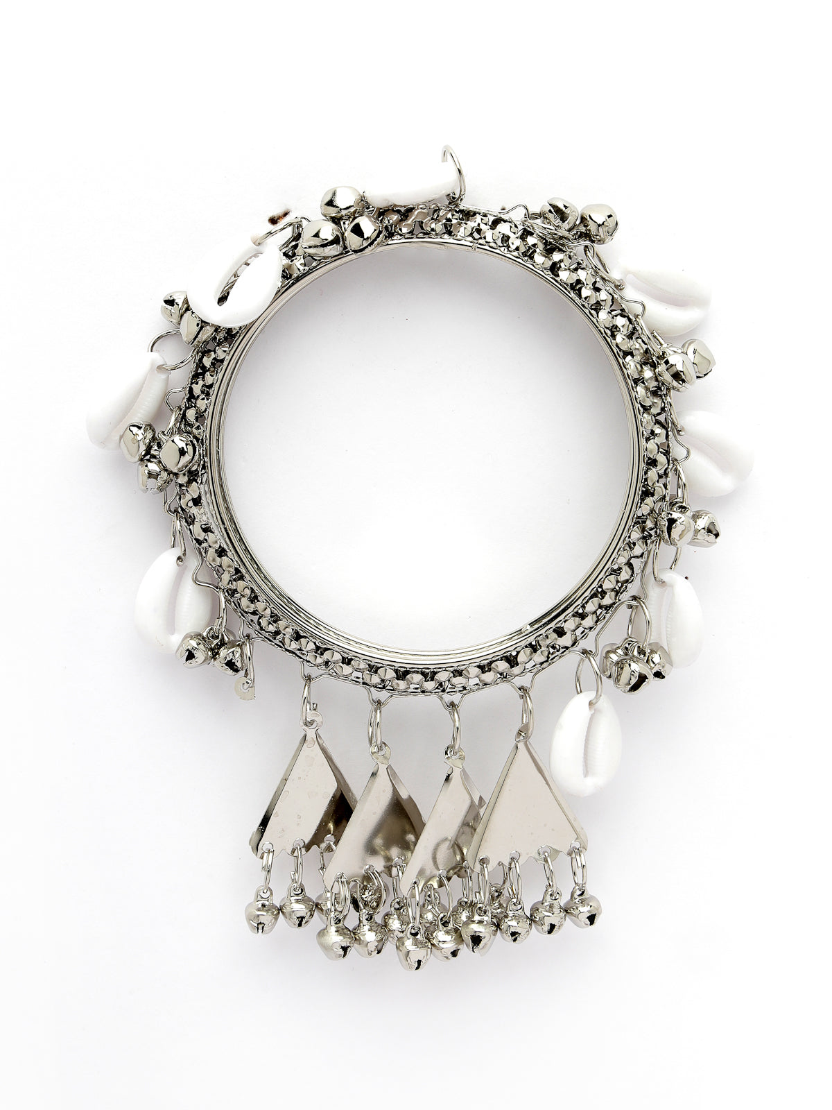 Sukkhi Attractive Ethnic Oxidised Rhodium Plated With Artificial Hanging Shells White Silver Bracelet Bangle Set Jewellery for Women & Girls |Set of 2|Size 2.4|B106021