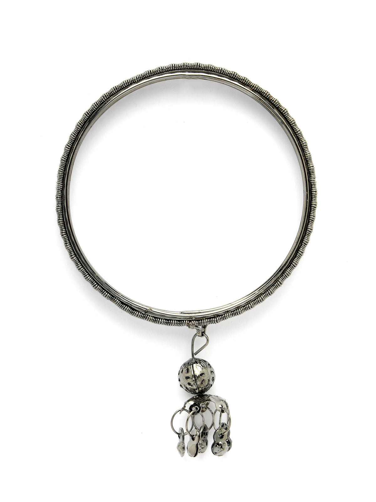 Sukkhi Eye-Catching Oxidised Rhodium Plated AD Stone Studded with Ball Hanging Silver Bracelet Bangle Set Jewellery for Women & Girls |Set of 4|B106024