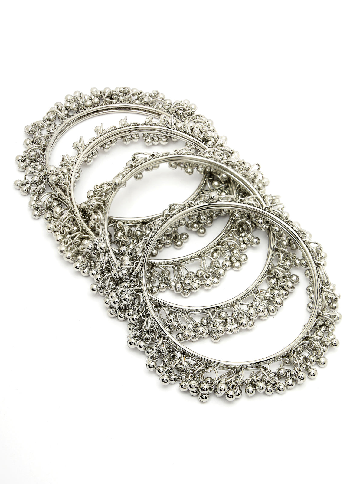 Sukkhi Navratri Festival Creative Oxidised Rhodium Plated Ghungroo Beadded Silver Bracelet Bangle Set Jewellery for Women & Girls |Set of 4 | B106027