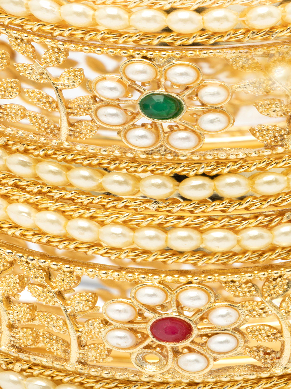 Sukkhi Indian Traditional Gold Plated floral Style Pearl Bangle Set Jewellery for Women & Girls |Set of 2|B107094