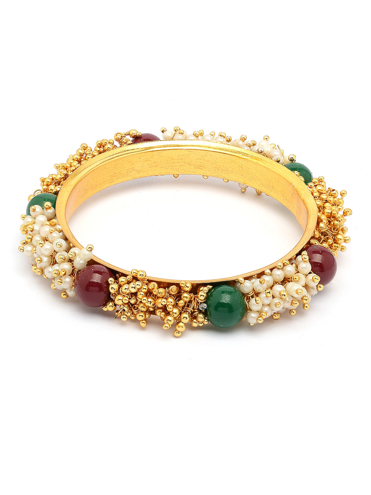 Sukkhi Fashion Traditional Gold Plated Pearls Studded Red Green Bangle Bracelet Jewellery for Women & Girls|Set of 2|B107293