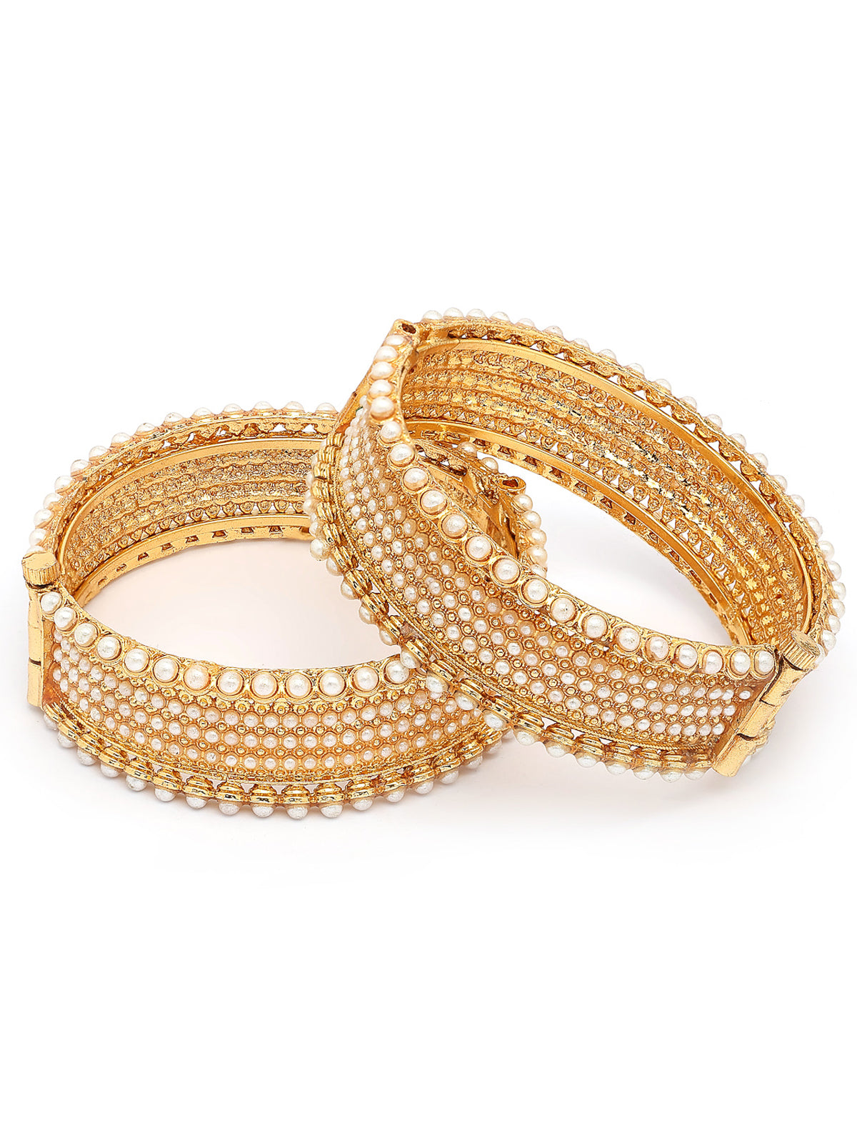 Sukkhi Trendy Rajwadi Style Gold Plated With Pearls Studded Broad Kada Bangle Jewellery For Women & Girls|Set of 2|B107298