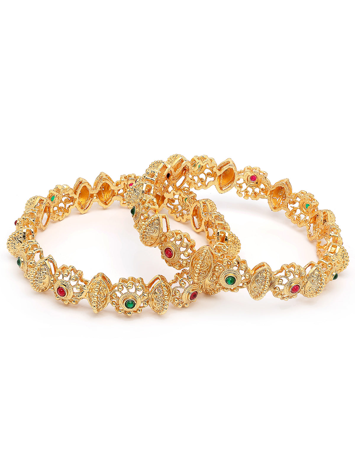 Sukkhi Unique Traditional Gold Plated Red Green Kada Bangle Set of 2 Jewellery For Women & Girls|B107301