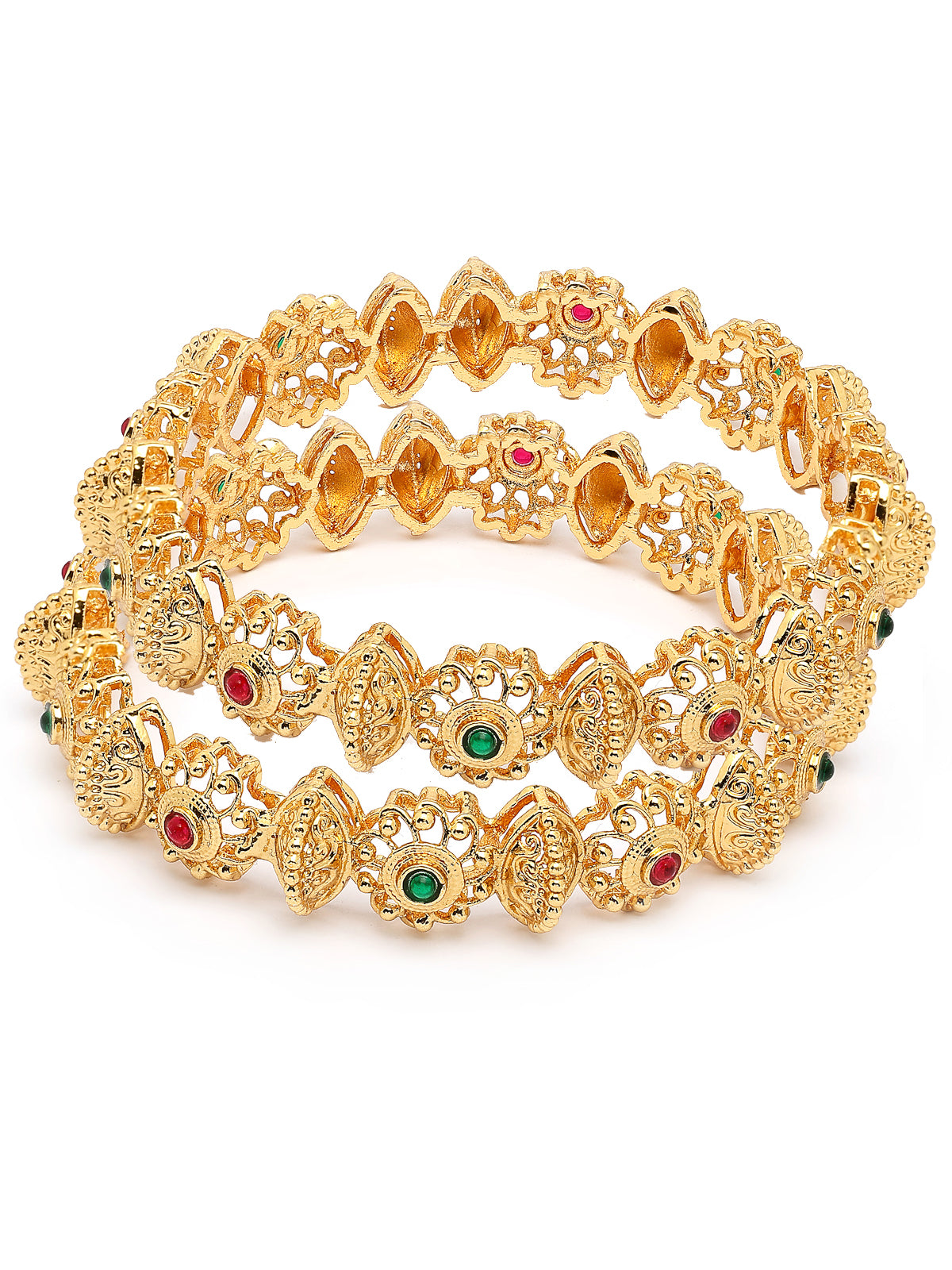 Sukkhi Unique Traditional Gold Plated Red Green Kada Bangle Set of 2 Jewellery For Women & Girls|B107301