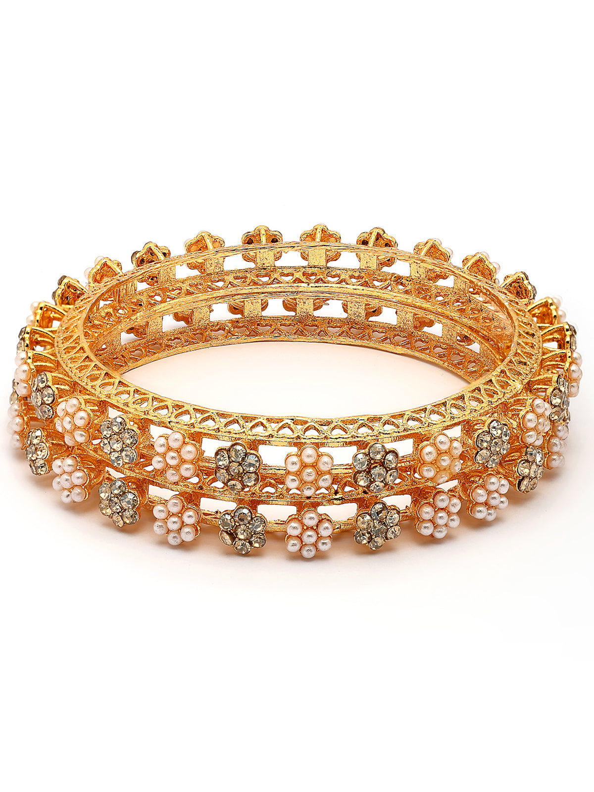 Sukkhi Traditional Latest Stylish Gold Plated AD Stones with Beads Kada Bangle Set for Women & Girls|Jewellery for Party, Wedding, and Festive Occasions for Women|2 Bangles|B107561
