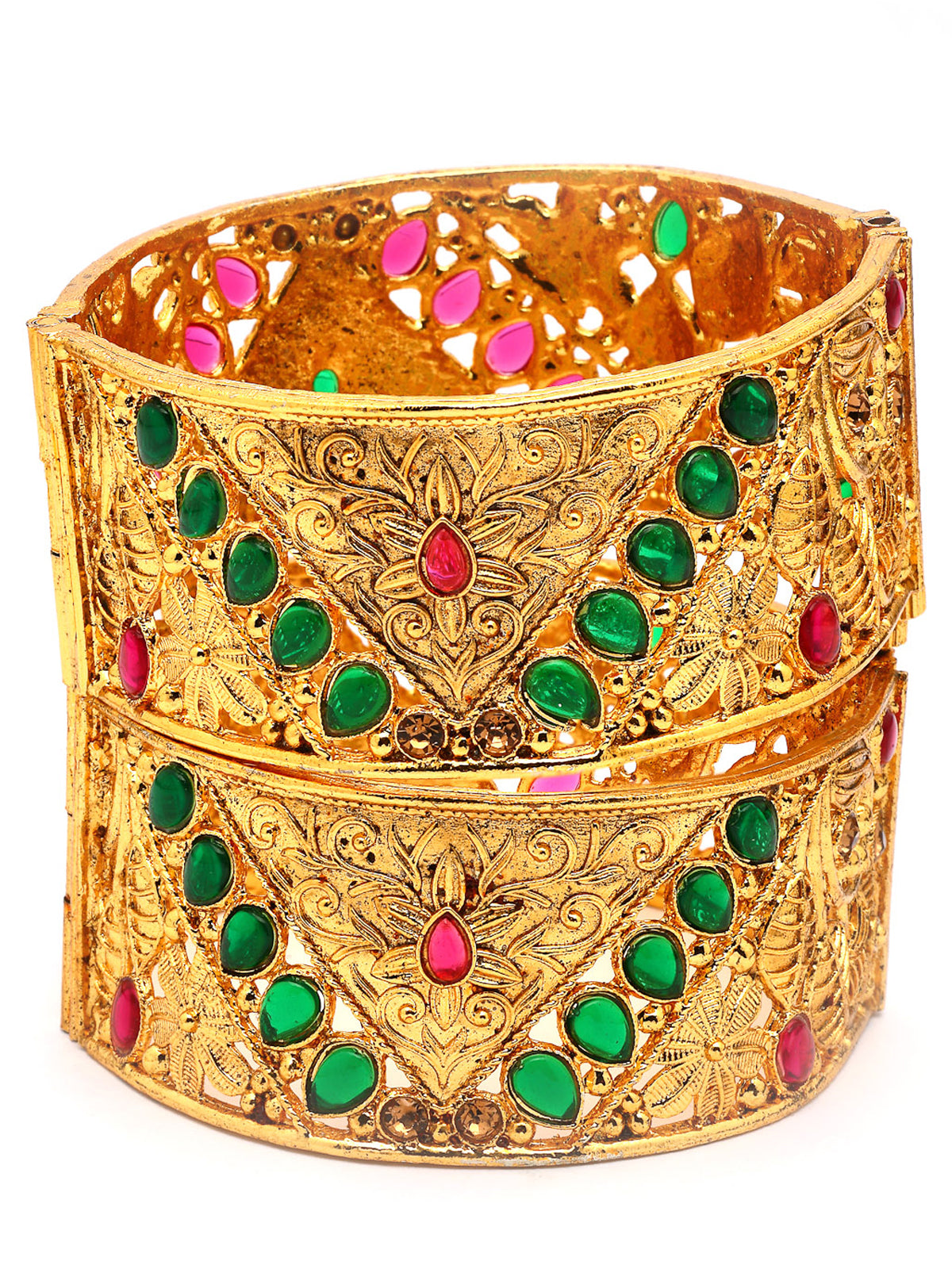 Sukkhi Indian Traditional Gold Plated AD Stones Studded Openable Kada Bangle Set for Women & Girls|Jewellery for Party, Wedding, and Festive Occasions for Women|2 Bangles|B107563