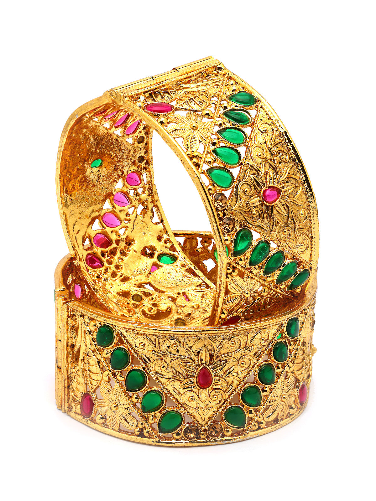 Sukkhi Indian Traditional Gold Plated AD Stones Studded Openable Kada Bangle Set for Women & Girls|Jewellery for Party, Wedding, and Festive Occasions for Women|2 Bangles|B107563