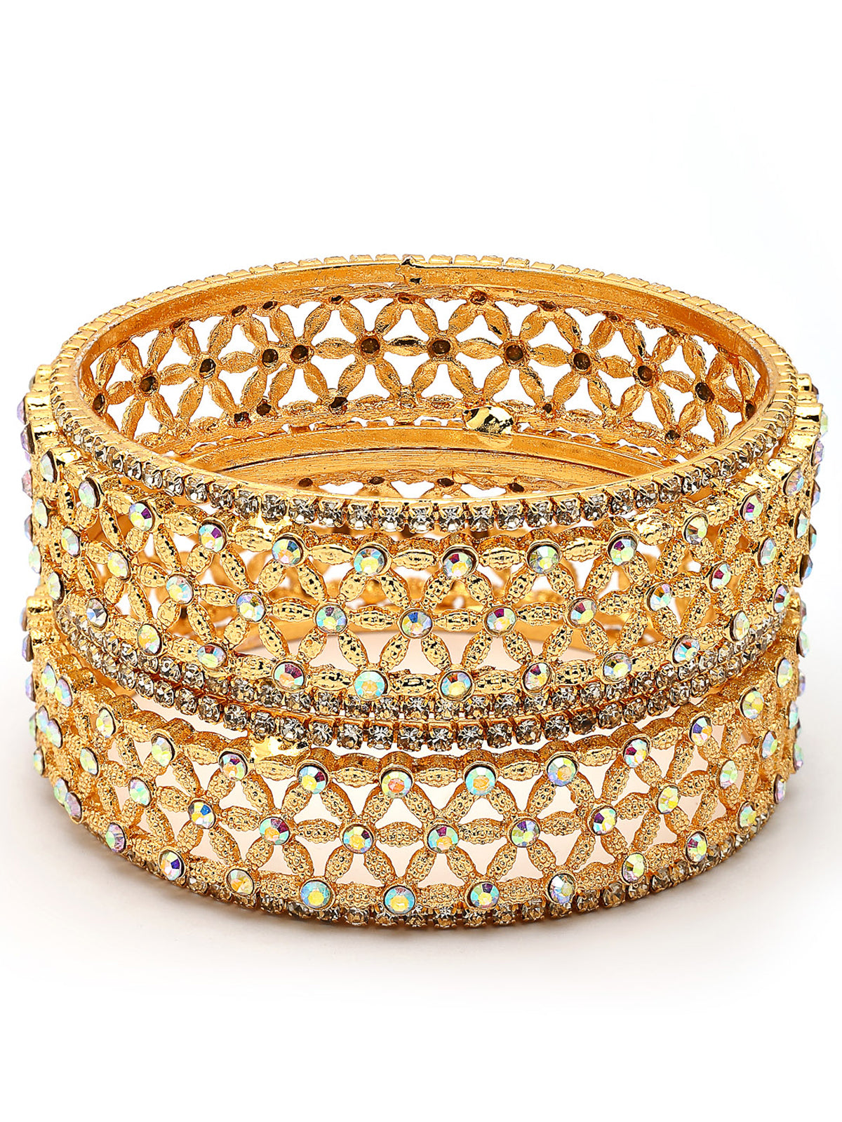 Sukkhi Creative Floral Design Gold Plated AD Stones Studded Kada Bangle Set for Women & Girls|Jewellery for Party, Wedding, and Festive Occasions for Women|2 Bangles|B107564