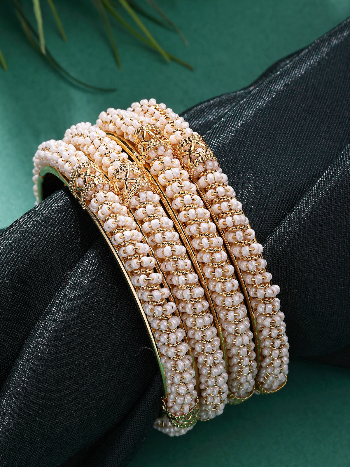 Sukkhi Trendy Handmade Gold Plated with Beaded Kada Bangle Set for Women & Girls|Jewellery for Party, Wedding, and Festive Occasions for Women|4 Bangles|B107565