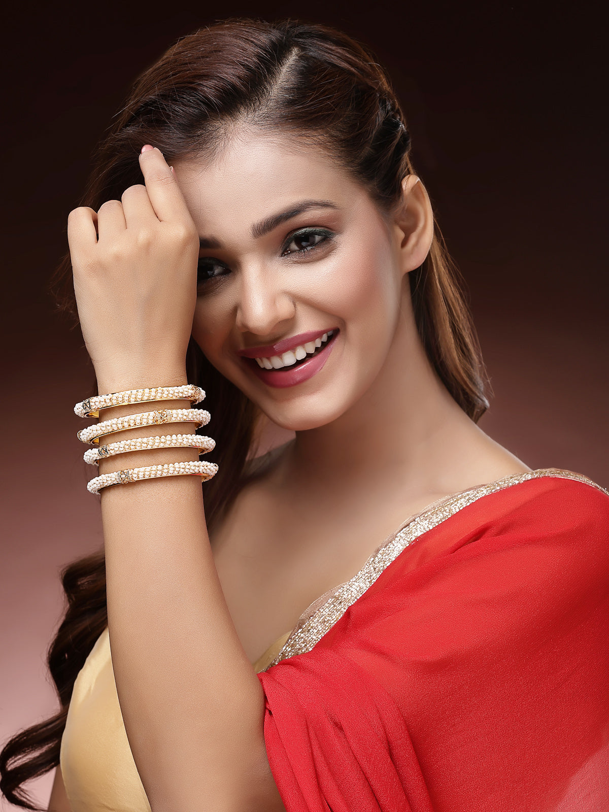 Sukkhi Trendy Handmade Gold Plated with Beaded Kada Bangle Set for Women & Girls|Jewellery for Party, Wedding, and Festive Occasions for Women|4 Bangles|B107565