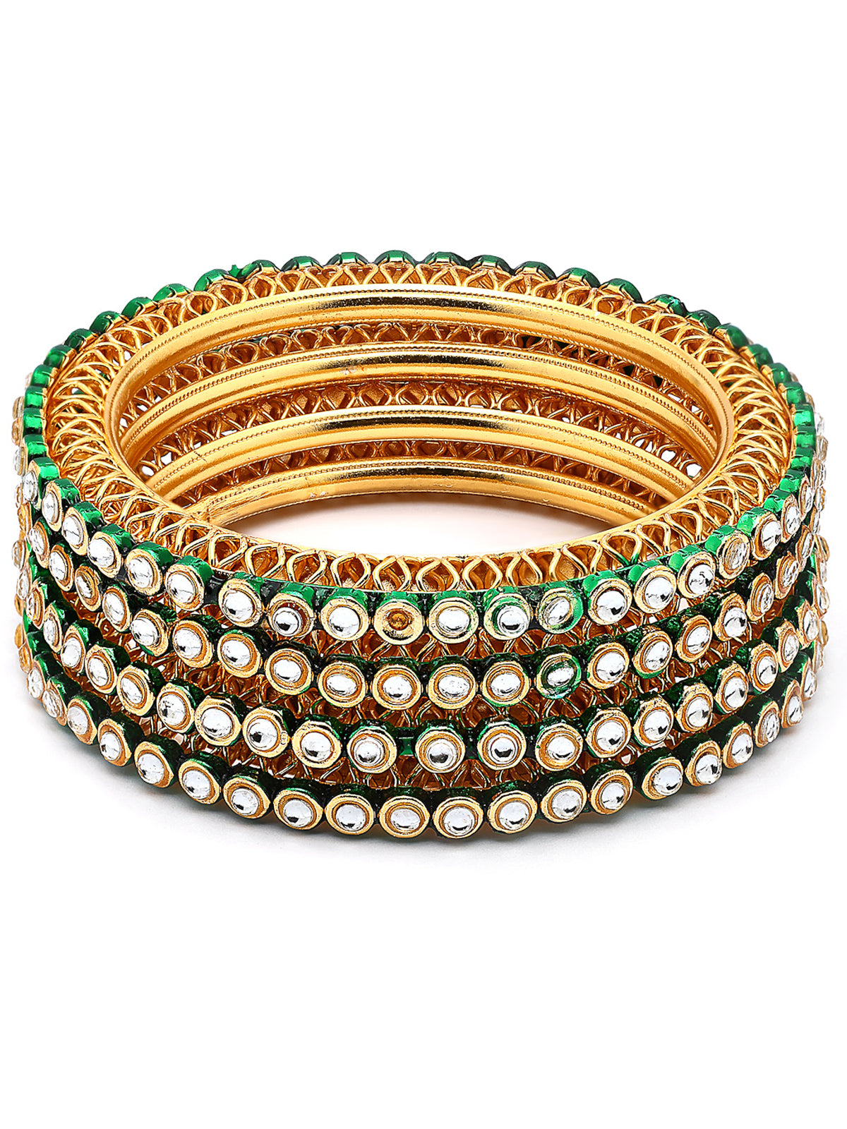 Sukkhi Beautiful Traditional Gold Plated AD Stones with Meenakari Work Kada Bangle Set for Women & Girls|Jewellery for Party, Wedding, and Festive Occasions for Women|4 Bangles|B107566
