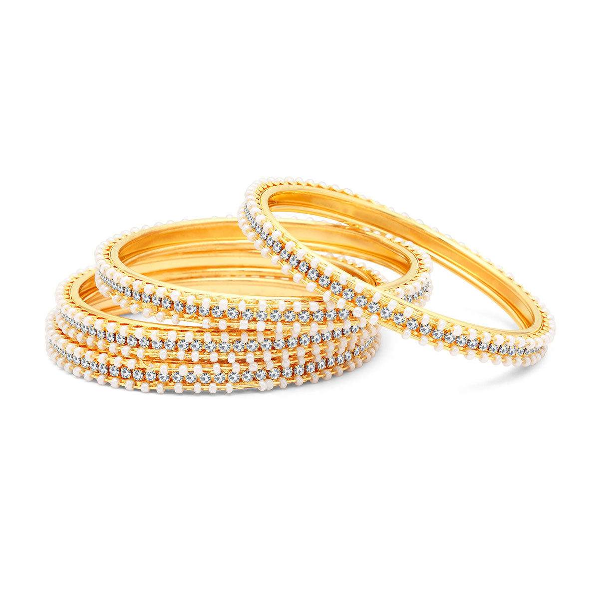 Sukkhi Fascinating Pearl Gold Plated Austrian Diamond Bangles Set of 4 for Women B71518ADRL550