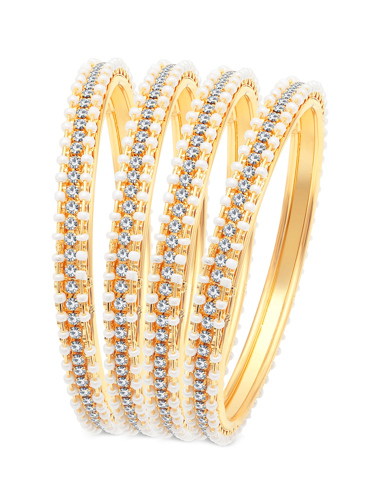 Sukkhi Fascinating Pearl Gold Plated Austrian Diamond Bangles Set of 4 for Women B71518ADRL550