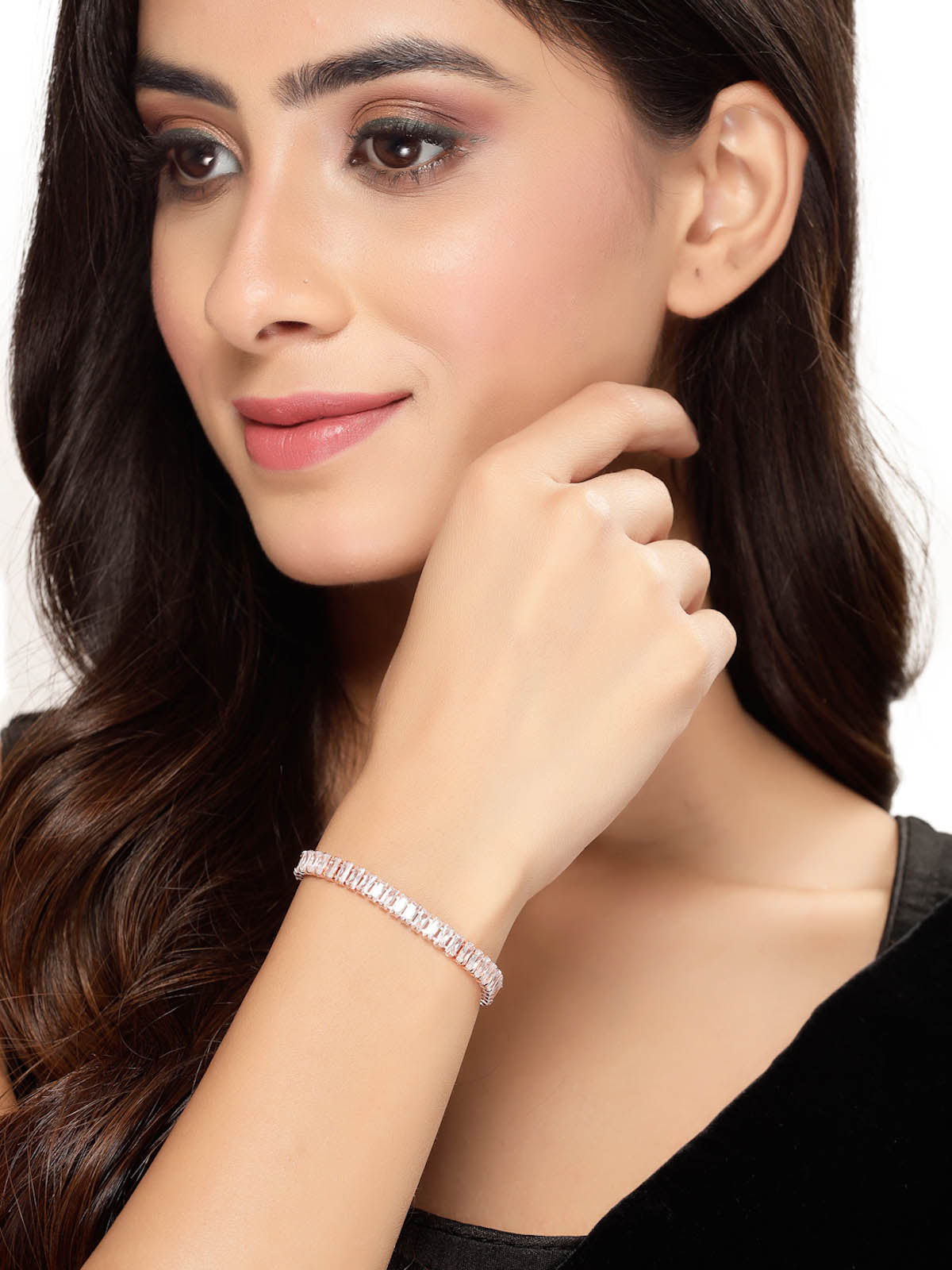 Studio Sukkhi Gleaming American Diamond Baguette Stone Studded Rose Gold Plated Adjustable Free Size Bracelet for Women And Girls (BC104761) BC104761