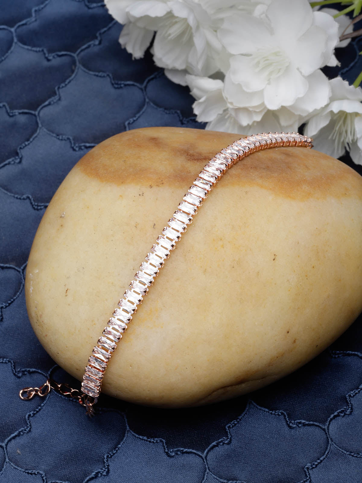 Studio Sukkhi Gleaming American Diamond Baguette Stone Studded Rose Gold Plated Adjustable Free Size Bracelet for Women And Girls (BC104761) BC104761