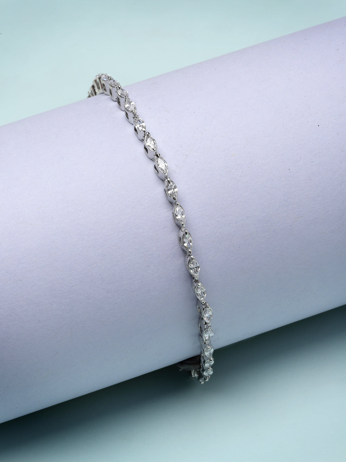 Pissara by Sukkhi Creative Designer 925 Sterling Silver Marquise Shaped Cubic Zirconia Tennis Bracelets For Women & Girls|with Authenticity Certificate, 925 Stamp & 6 Months Warranty BC105067
