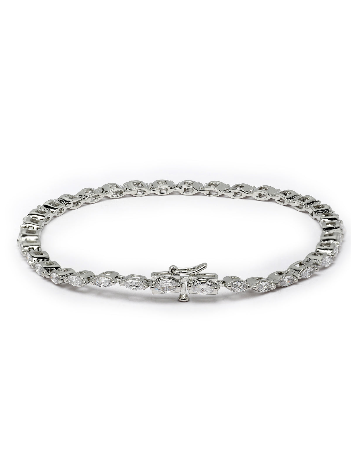 Pissara by Sukkhi Creative Designer 925 Sterling Silver Marquise Shaped Cubic Zirconia Tennis Bracelets For Women & Girls|with Authenticity Certificate, 925 Stamp & 6 Months Warranty BC105067