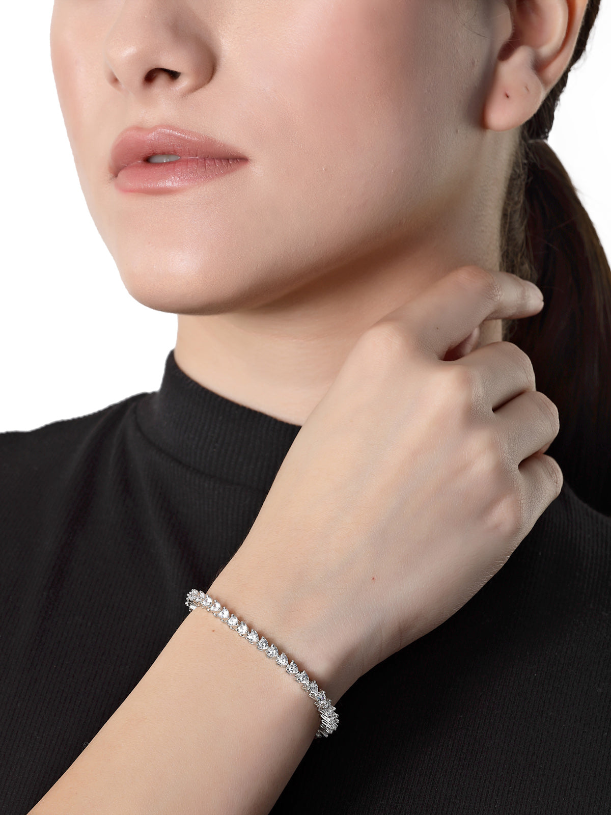 Pissara by Sukkhi Modern 925 Sterling Silver Heart Shaped Cubic Zirconia Tennis Bracelets For Women & Girls|with Authenticity Certificate, 925 Stamp & 6 Months Warranty BC105068