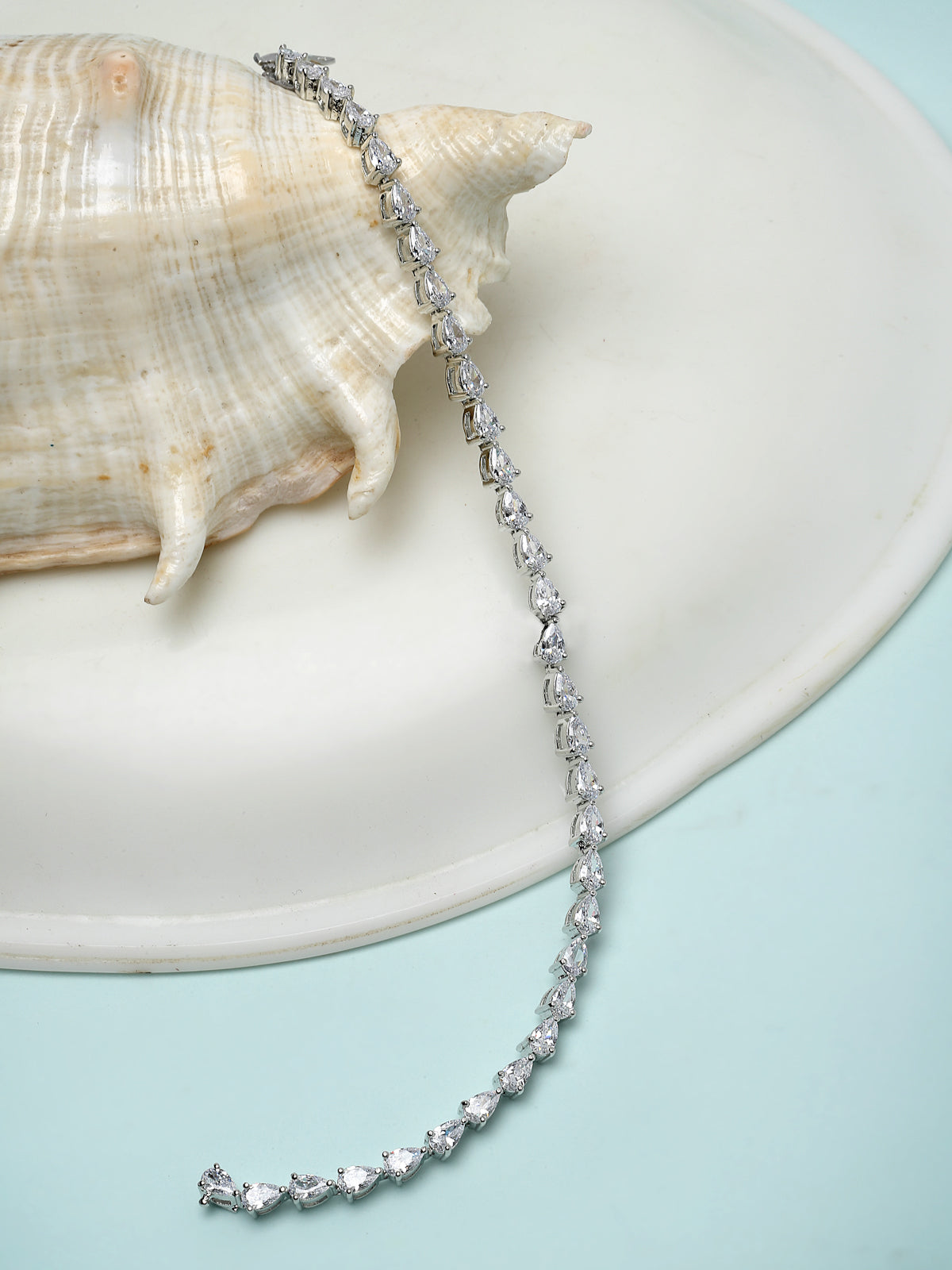 Pissara by Sukkhi Elegant 925 Sterling Silver Pear Shaped Cubic Zirconia Tennis Bracelets For Women & Girls|with Authenticity Certificate, 925 Stamp & 6 Months Warranty BC105069