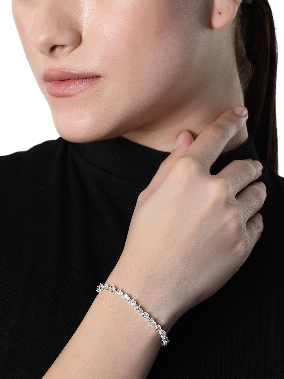 Pissara by Sukkhi Elegant 925 Sterling Silver Pear Shaped Cubic Zirconia Tennis Bracelets For Women & Girls|with Authenticity Certificate, 925 Stamp & 6 Months Warranty BC105069