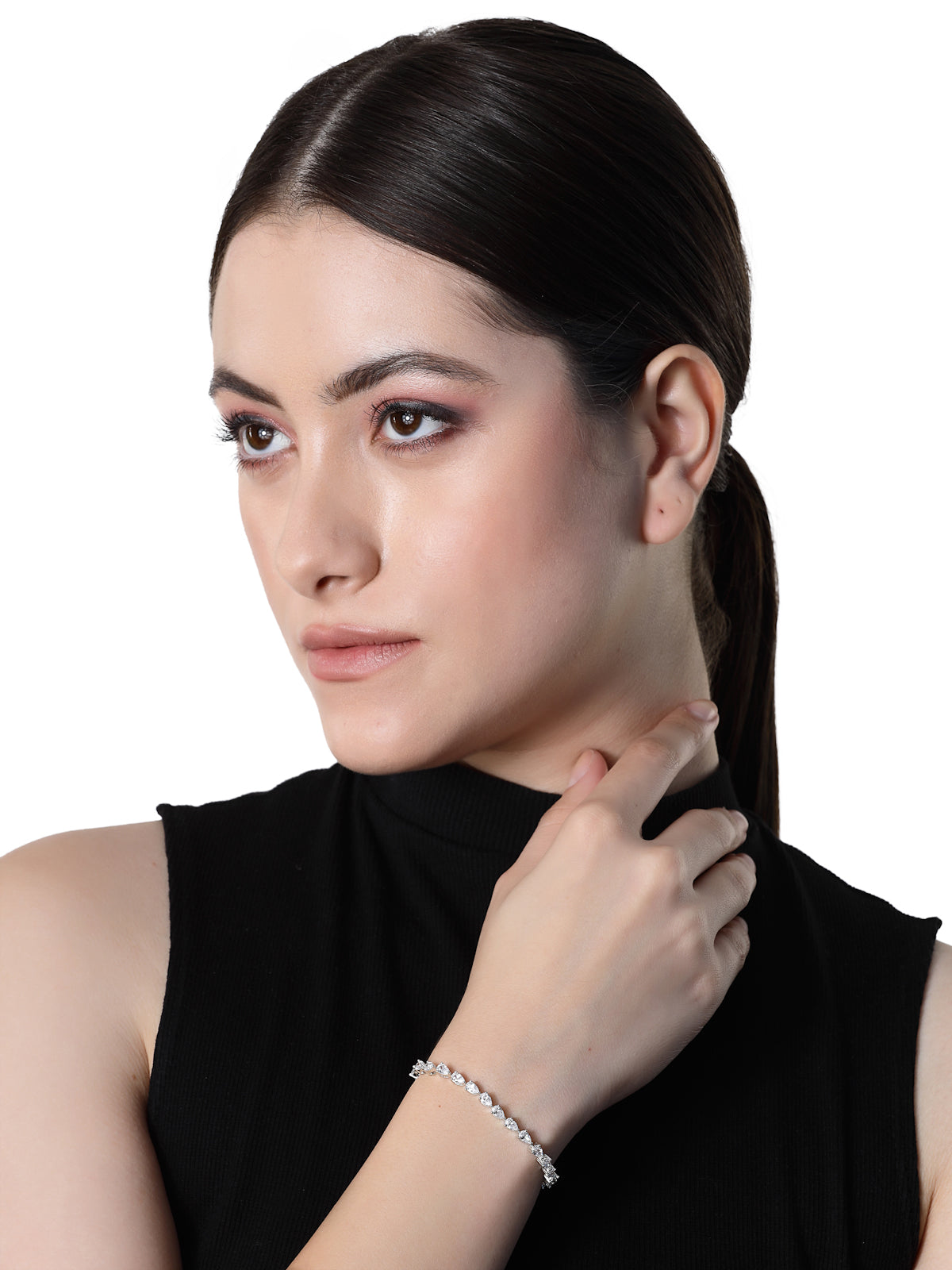 Pissara by Sukkhi Elegant 925 Sterling Silver Pear Shaped Cubic Zirconia Tennis Bracelets For Women & Girls|with Authenticity Certificate, 925 Stamp & 6 Months Warranty BC105069