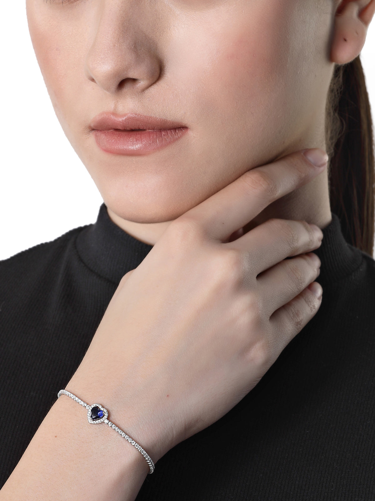 Pissara by Sukkhi Delightful 925 Sterling Silver Heart Shaped Cubic Zirconia Charm Bracelets For Women & Girls|with Authenticity Certificate, 925 Stamp & 6 Months Warranty BC105070