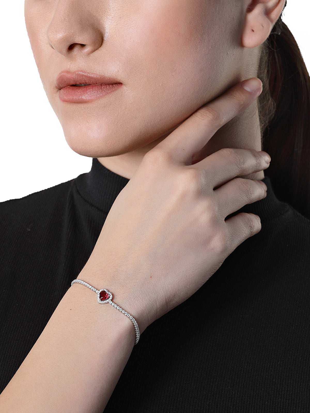 Pissara by Sukkhi Delightful 925 Sterling Silver Heart Shaped Cubic Zirconia Charm Bracelets For Women & Girls|with Authenticity Certificate, 925 Stamp & 6 Months Warranty BC105071