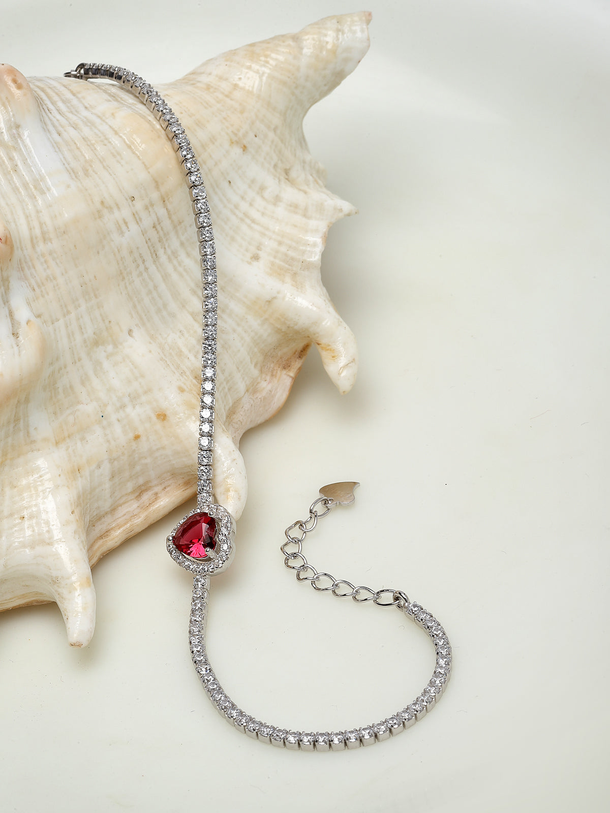 Pissara by Sukkhi Delightful 925 Sterling Silver Heart Shaped Cubic Zirconia Charm Bracelets For Women & Girls|with Authenticity Certificate, 925 Stamp & 6 Months Warranty BC105071