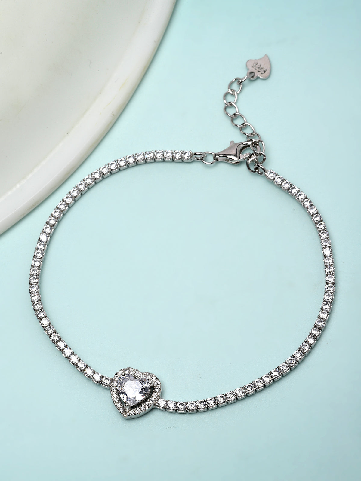 Pissara by Sukkhi Delightful 925 Sterling Silver Heart Shaped Cubic Zirconia Charm Bracelets For Women & Girls|with Authenticity Certificate, 925 Stamp & 6 Months Warranty BC105072